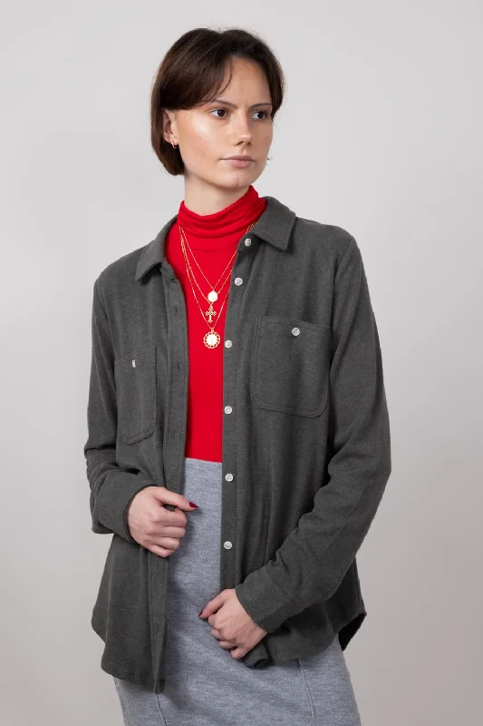 Fashionable In The Times Thread & Supply Lewis Soft Luxe Button Up Shirt for Women in Black Olive | T1084PVXTS-BLACKOLIVE