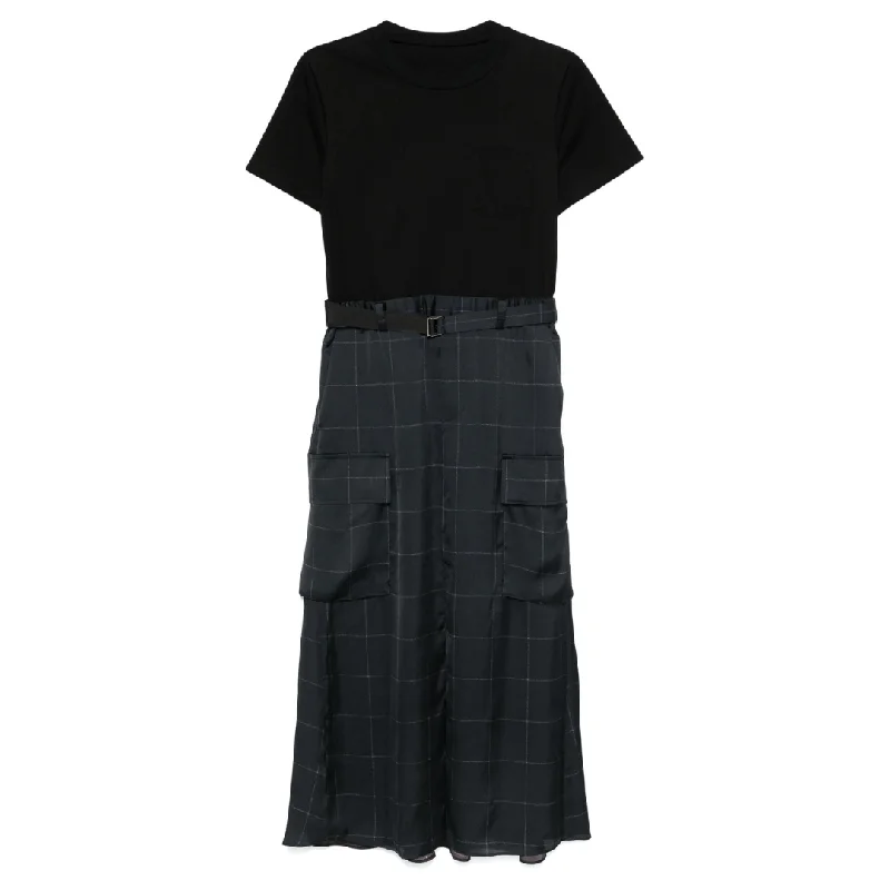 Stylish Jackets Windowpane T-Shirt Dress