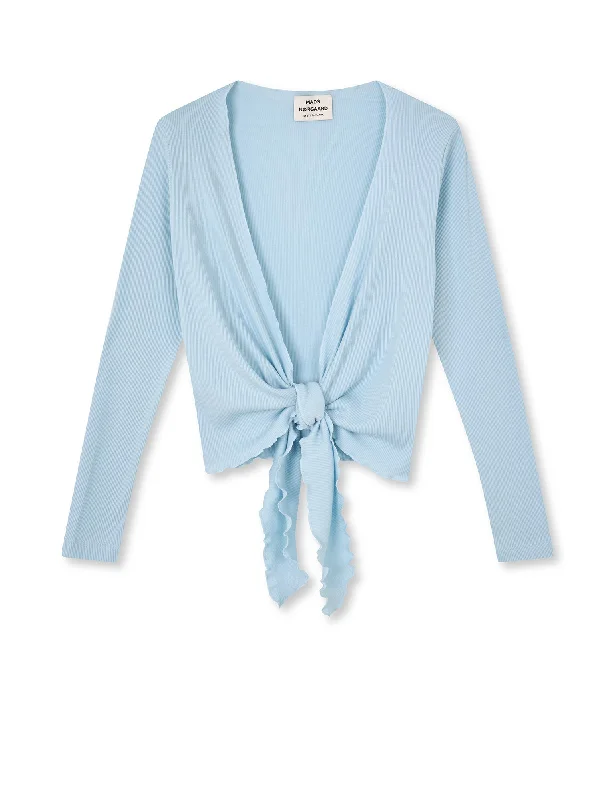 Fashionable And Versatile NPS Wrap Top Solid Colour, Light Blue