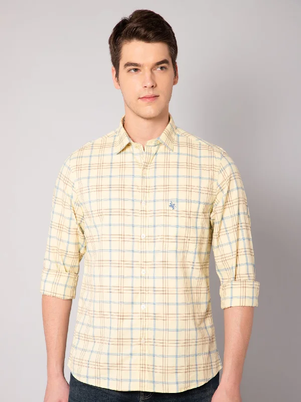 All-Day Style Men's Light Yellow Casual Big Checks Full Sleeve Shirt