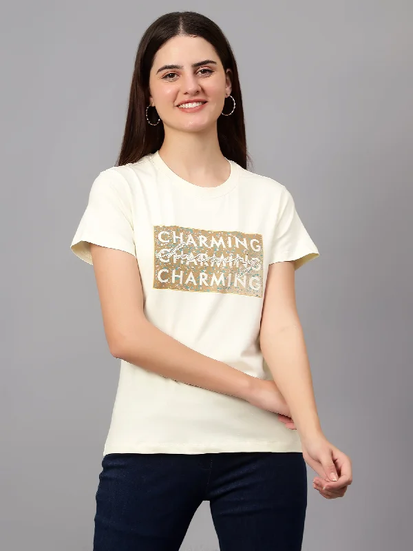 Elegant Style Women's Casual Regular Short Sleeve Butter Round neck Typographic Print T-Shirt Elegant Style Women's Casual Regular Short Sleeve Butter Round neck Typographic Print T-Shirt