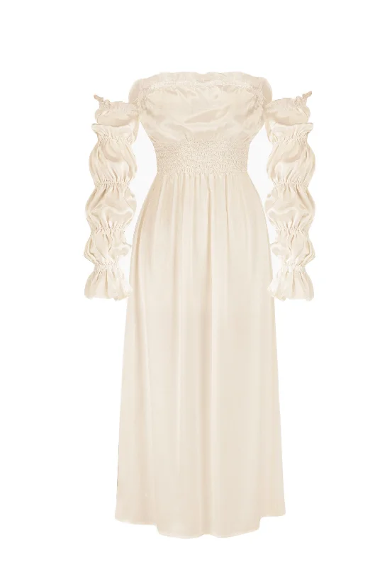 Simple Style Michelin Silk Dress in Pearl White