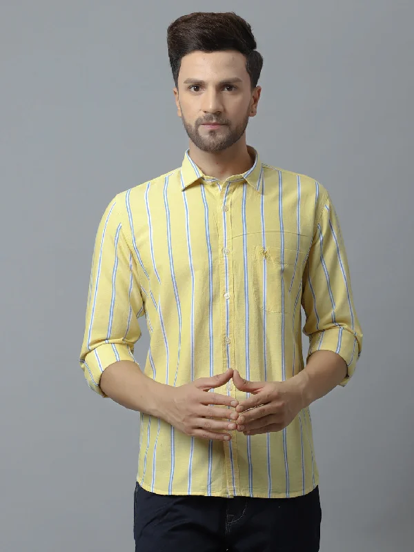 Light Layers Men's Lemon Yellow Casual Broad Stripe Full Sleeve Shirt