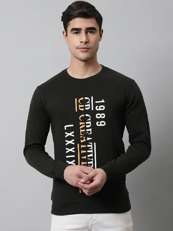 Sweet Breath Men Round Neck Full Sleeves Winter Wear Olive T-Shirt