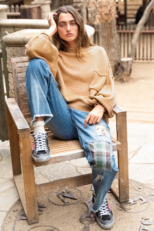 Sports Design Oversized Sweater with Balloon Sleeves