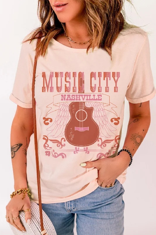 Fashion And Simplicity MUSIC CITY Cuffed Short Sleeve Tee