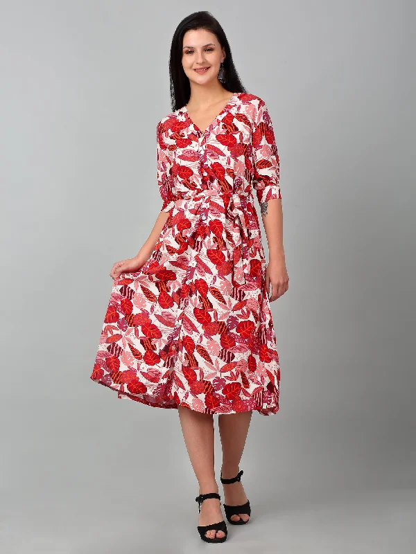 Simple Comfort Women's Casual V neck Multi Color Floral Print Fit & Flared Dress