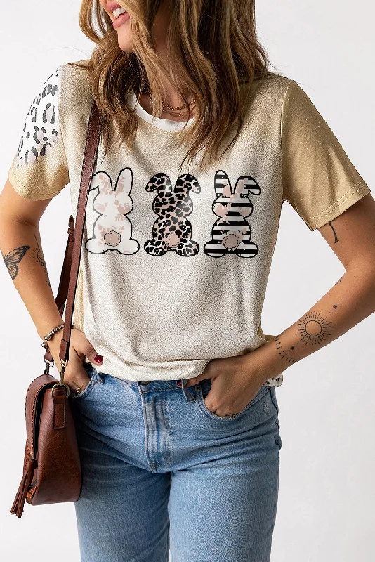 Exquisite Fabrics Easter Leopard Rabbit Graphic T-Shirt