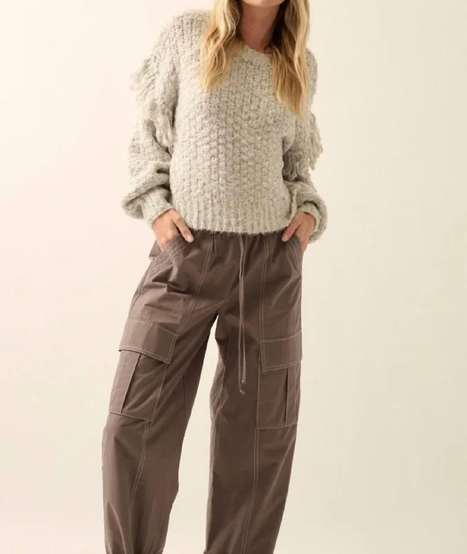 Soft Fashion Fringed Sleeve Sweater In Grey