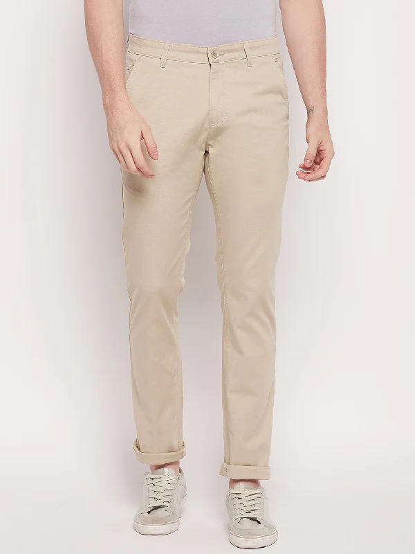 Sports Cool Men's Casual Flat front Beige  Trousers