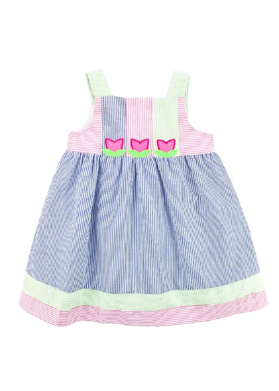 Tropical Style Seersucker Dress With Tulips