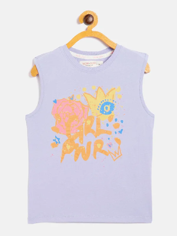 Trendy Looks Girls Lavender Grl Pwr Print Sleeveless T-Shirt