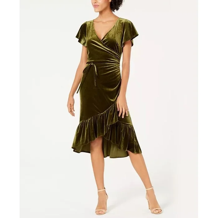 Elegant And Elegant Lucy Paris Women's Veronica Velvet Wrap Dress Green Size Small