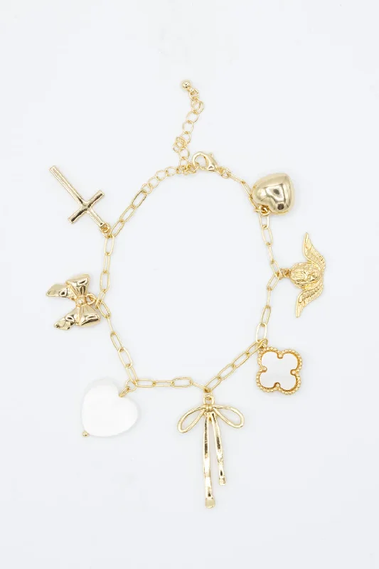 Simple Looks 7 Charm Bracelet in White Gold | NBA114GDWHT