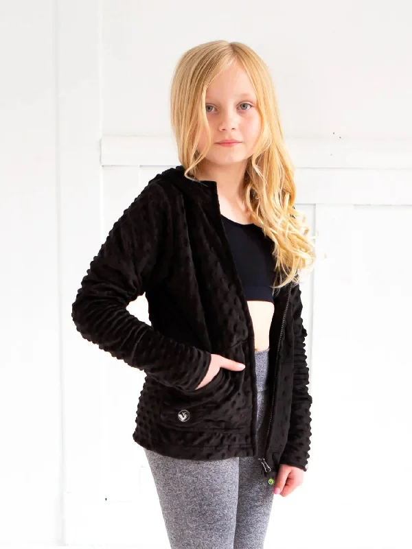Fashion Must-have Girls Black Minky Bubble Zip Hoodie