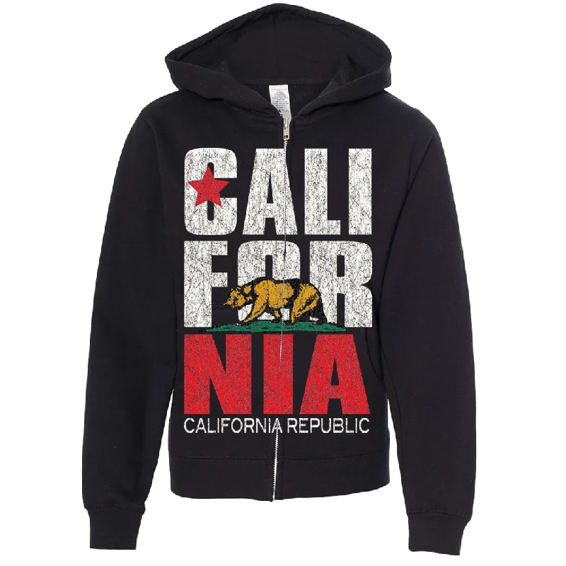 Casual Choice California Republic Vintage Retro Premium Youth Zip-Up Hoodie