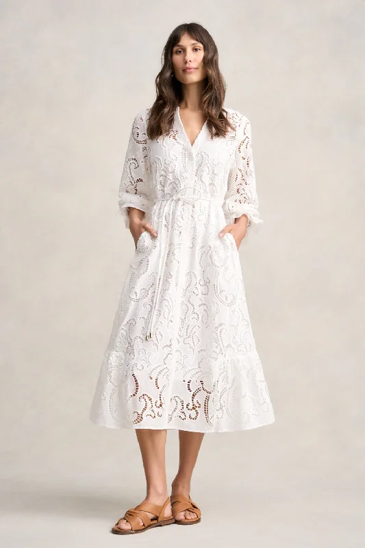 Versatile Casuals Broderie Lace Dress - White