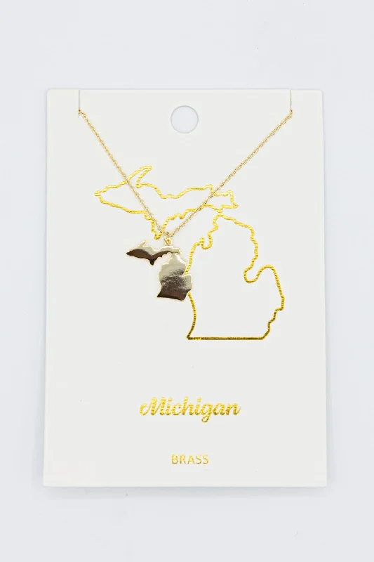 Romantic Data Michigan State Shaped Necklace for Women in Gold | NN0038-MIGD