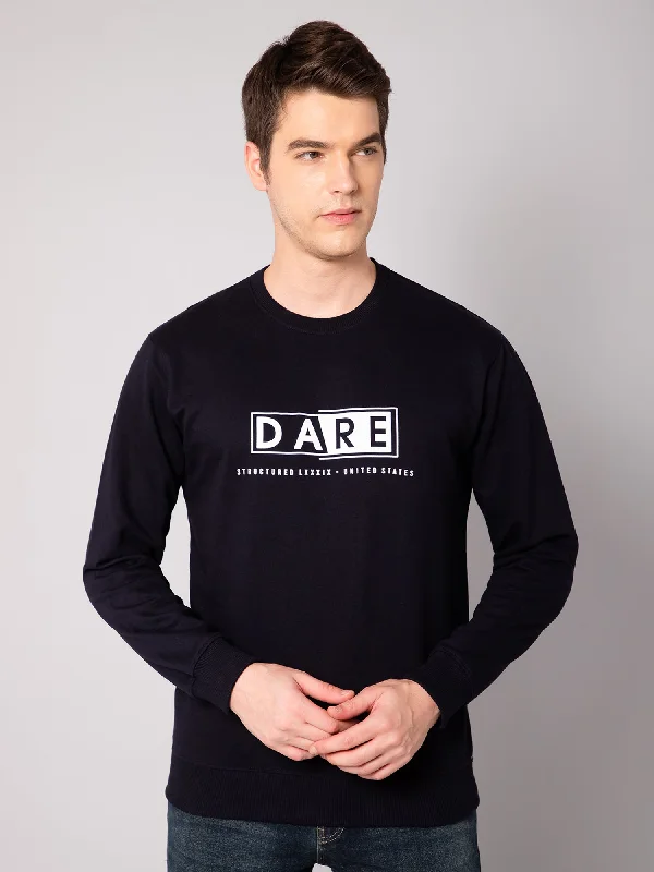 Classic Items Men Round Neck Full Sleeves Winter Wear Navy T-Shirt