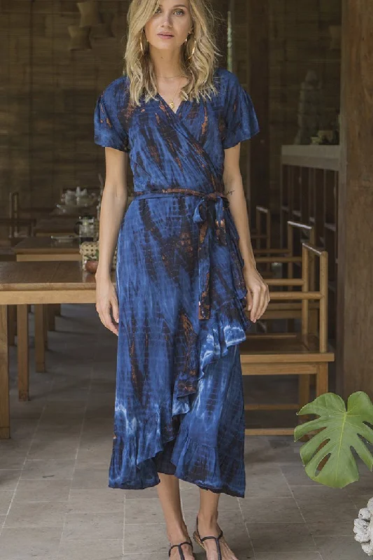 Body Design SHU-SHI Women's Boho Maxi Wrap Dress - Casual V-Neck Tie Dye Sundress