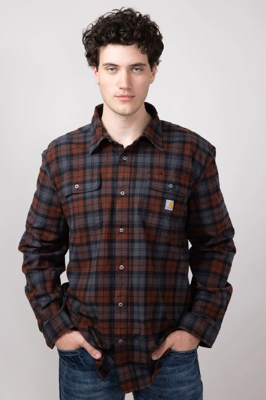 Lace Design Carhartt Loose Fit Heavyweight Plaid Flannel Shirt for Men in Mocha | 106356-B80-MOCHA