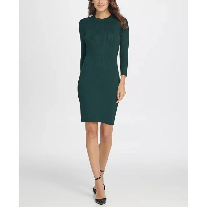 Classic Retro DKNY Women's Knit Sheath Dress Dark Green Size X-Large