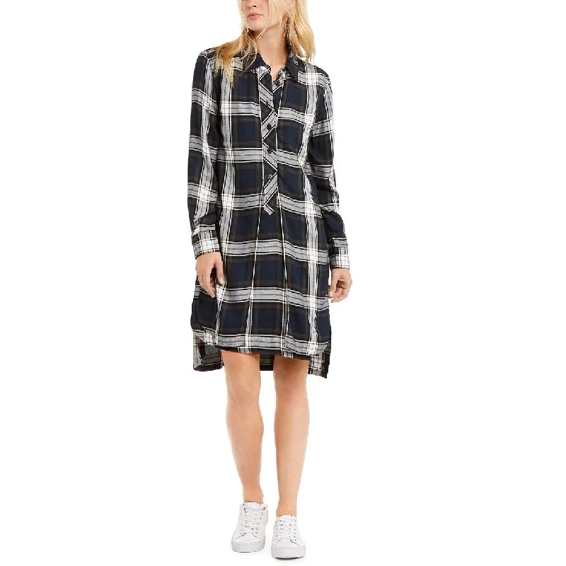 Warm And Comfortable Tommy Hilfiger Women's Plaid High-Low Shirtdress Blue Size 4
