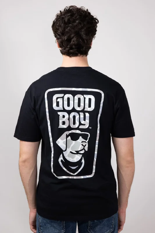 Classic Retro Good Boy Camo Dog T-Shirt for Men in Black | 2214-BLACK