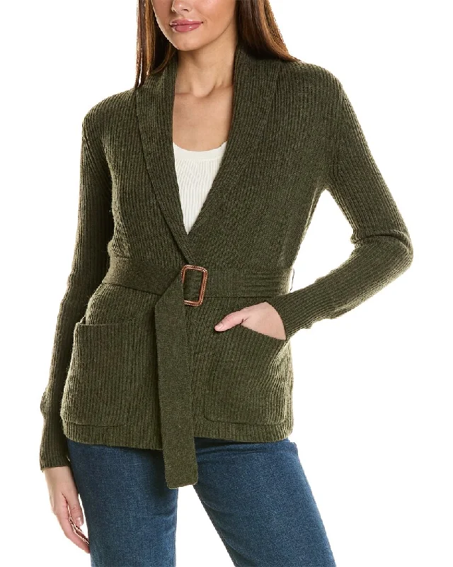 Cozy Fashions Bruno Magli Ribbed Belted Shawl Wool Cardigan