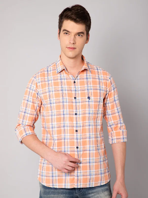 Versatile Casuals Men's Light Orange Casual Big Checks Full Sleeve Shirt
