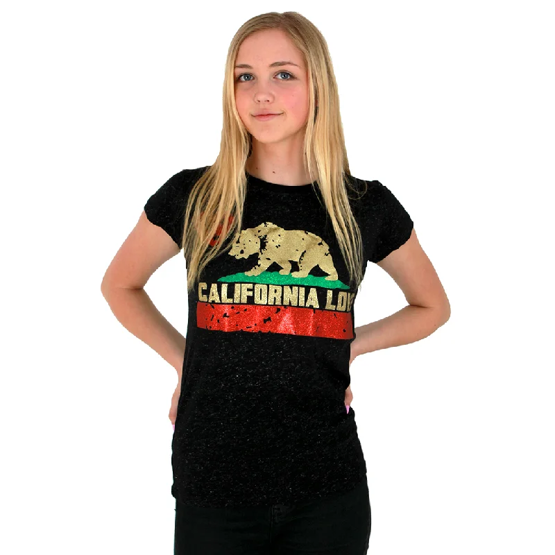Light Fit California Love Glitter Sparkle T-Shirt - Black