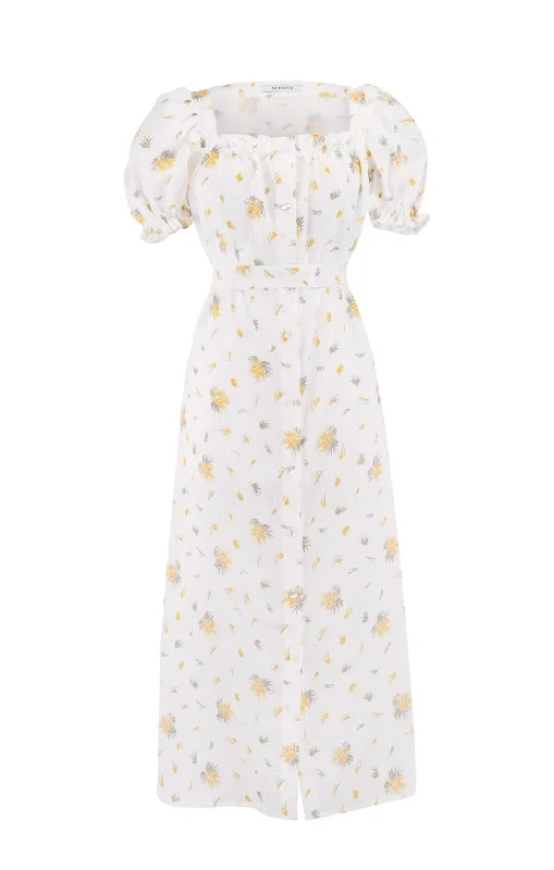 Floral Prints Brigitte Linen Maxi Dress in Mimosa