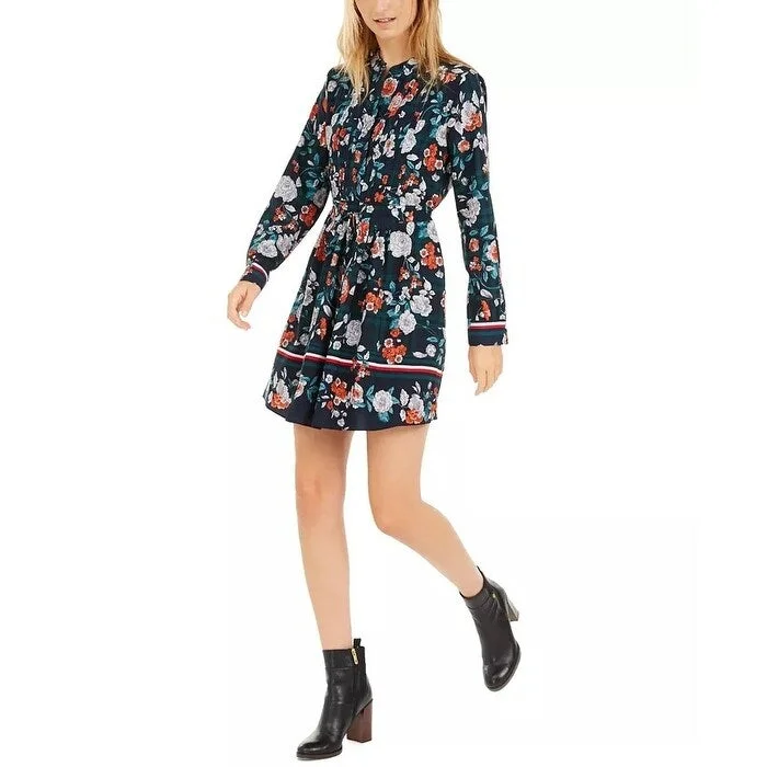 Dynamic Fashion Tommy Hilfiger Women's Pleated Button Up Casual Dress Blue Size 16