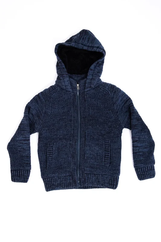 Easygoing Style Youth Sweater Jacket with Hood for Boys in Navy | BXW39135-NAVY