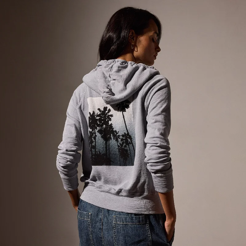 Exquisite Details Ombrè Palms Full Zip Graphic Hoodie - Breeze Pigment/Grey