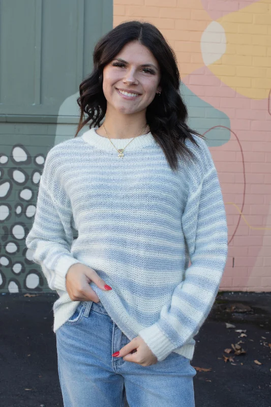 Comfortable Fashion Fuzzy Stripe Tunic Sweater, Pearl Blue/Chalk | Sanctuary
