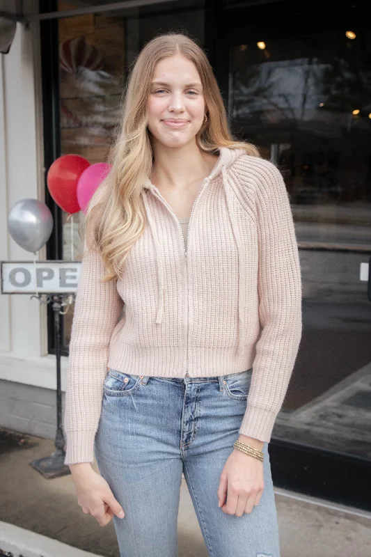 Simple Looks Repair Zip Up Knit Sweater, Blush | Sadie & Sage