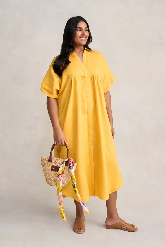 Fashion Style Linen Gather Front Dress