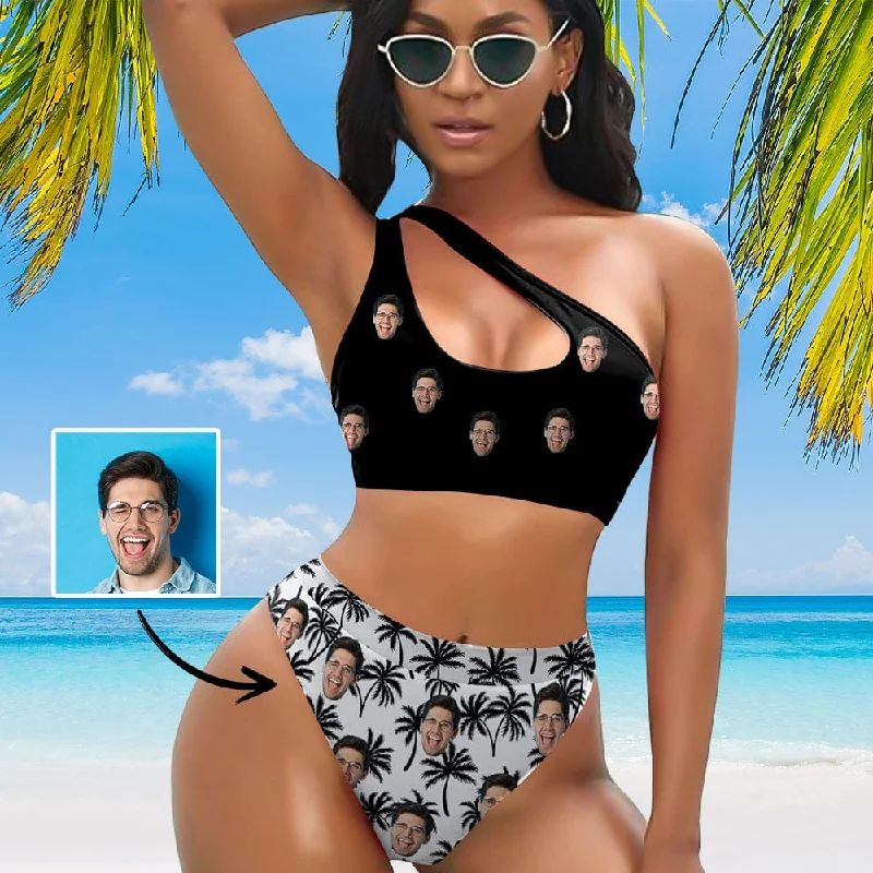 Personalized Clothing Custom Face Coconut Tree Women's Off-Shoulder Bikini Set One Shoulder Cutout Bikini Set Two Piece Bathing Suit Personalized Clothing Custom Face Coconut Tree Women's Off-Shoulder Bikini Set One Shoulder Cutout Bikini Set Two Piece Bathing Suit