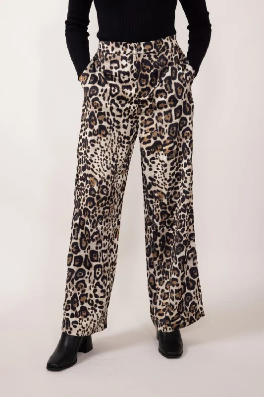 Relaxed Jackets Leopard Print Satin Pants for Women in Animal Print | MAP3014-ANIMALPRINT