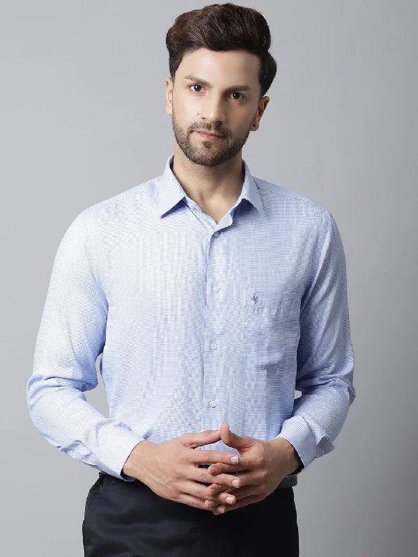 Urban Comfort Men's Sky Blue Formal Self textured Full Sleeve Shirt