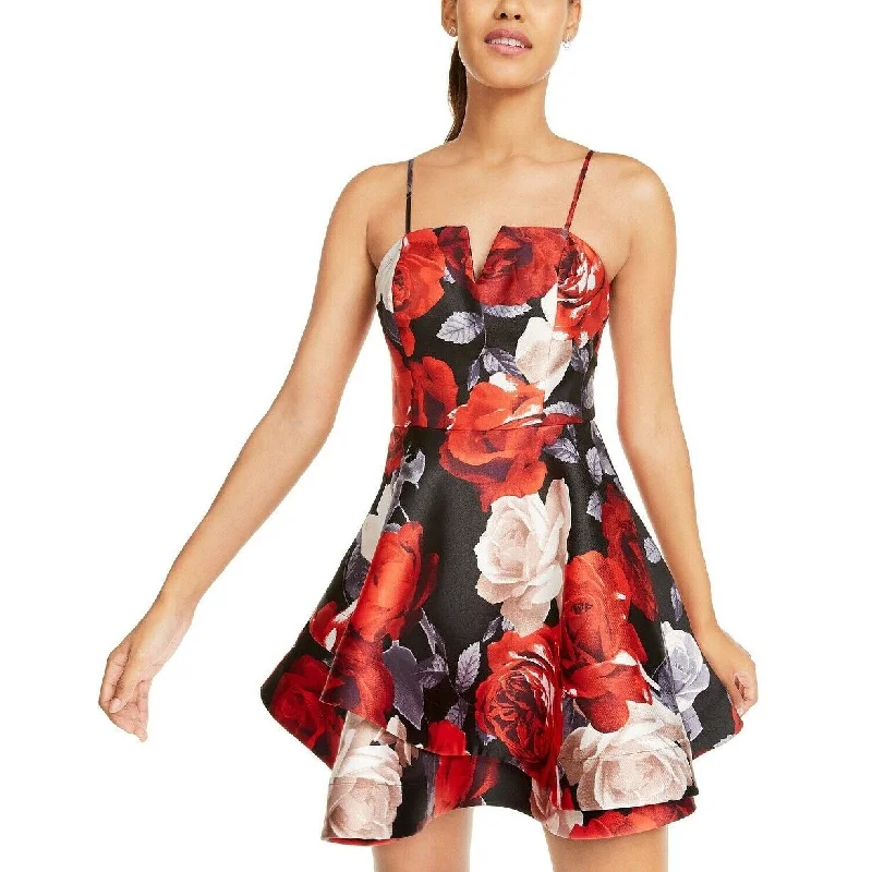 Hooded design Trixxi Juniors' Floral Print Bow Back Fit & Flare Dress Black Size 0
