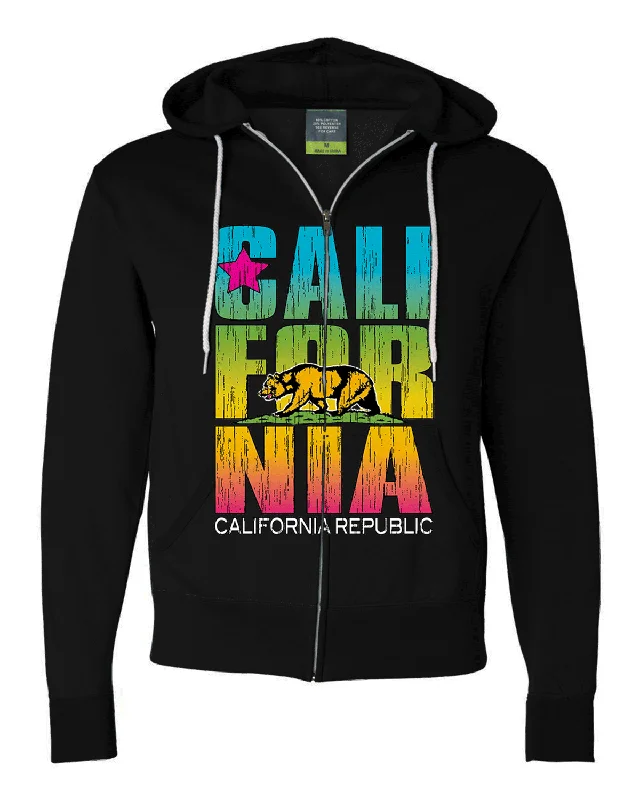 Simple Chic California Flag Neon Retro Text Zip-up Hoodie