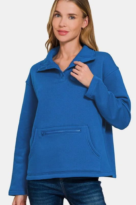 Dessert Matching Zenana Turtleneck Half Snap Fleece Sweatshirt