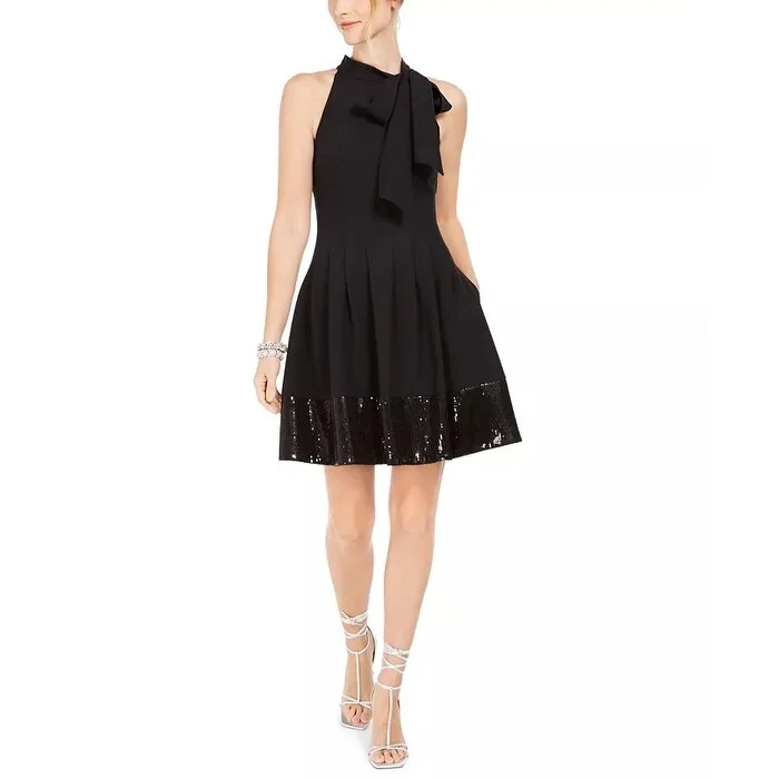 Casual Style Vince Camuto Women's Bow Neck Fit & Flare Dress Black Size 12