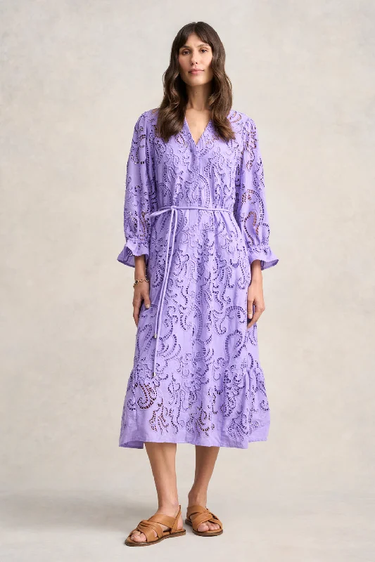 Casual Style Broderie Lace Dress - Lilac