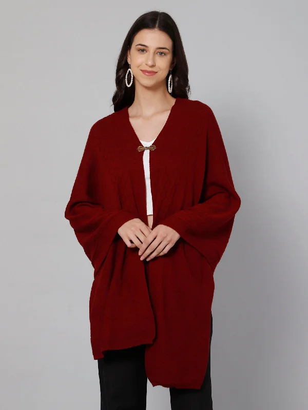 Minimal Style Women's Casual  Maroon Pointelle border  Stole