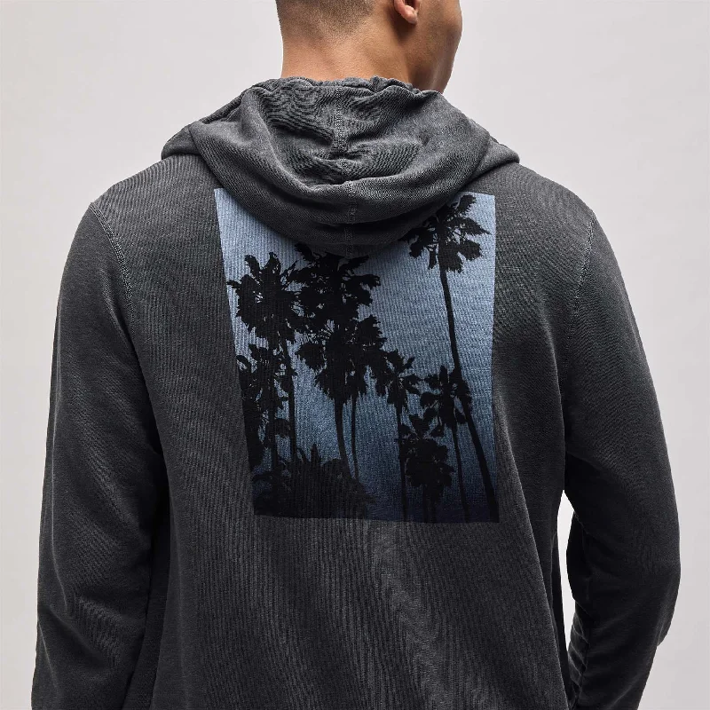 Trendy Comfort Wear Ombrè Palms Graphic Hoodie - Carbon Pigment/Blue