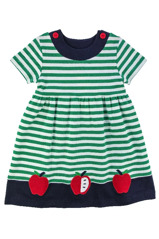All-Day Wear Stripe Knit Waist Dress With Apples