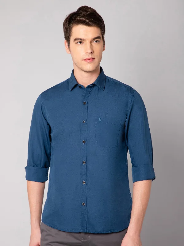 Simple Style Men's Navy Blue Casual Plain Full Sleeve Shirt